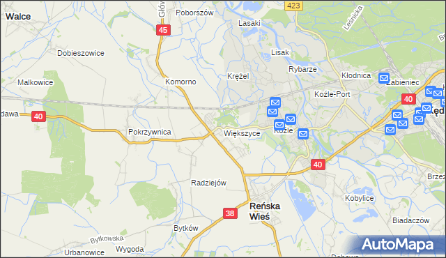 mapa Większyce, Większyce na mapie Targeo