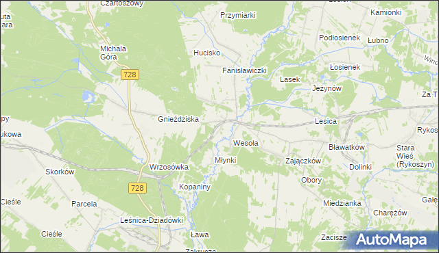 mapa Wierna Rzeka, Wierna Rzeka na mapie Targeo