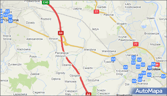 mapa Wierzbna gmina Pawłosiów, Wierzbna gmina Pawłosiów na mapie Targeo
