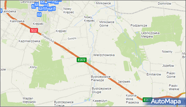 mapa Wierzchowiska gmina Piaski, Wierzchowiska gmina Piaski na mapie Targeo