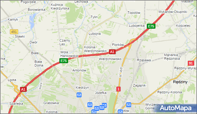 mapa Wierzchowisko gmina Mykanów, Wierzchowisko gmina Mykanów na mapie Targeo