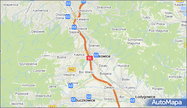 mapa Wilkowice powiat bielski, Wilkowice powiat bielski na mapie Targeo