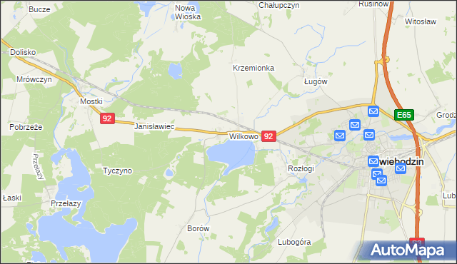 mapa Wilkowo gmina Świebodzin, Wilkowo gmina Świebodzin na mapie Targeo