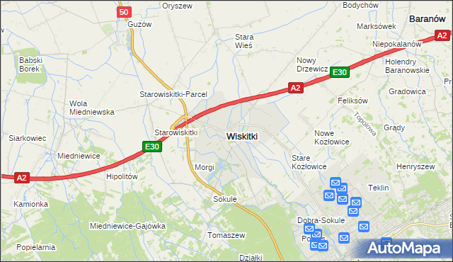 mapa Wiskitki, Wiskitki na mapie Targeo