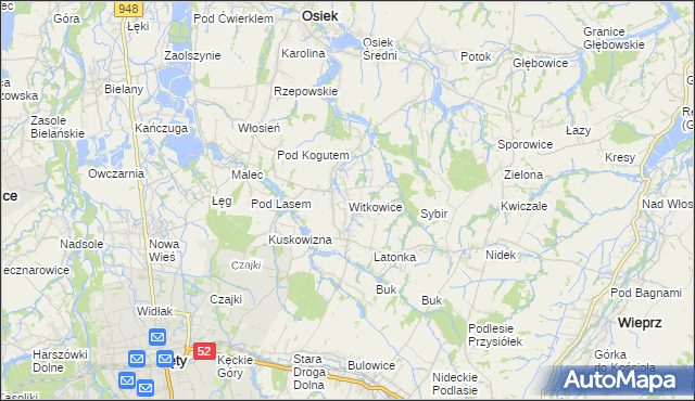 mapa Witkowice gmina Kęty, Witkowice gmina Kęty na mapie Targeo