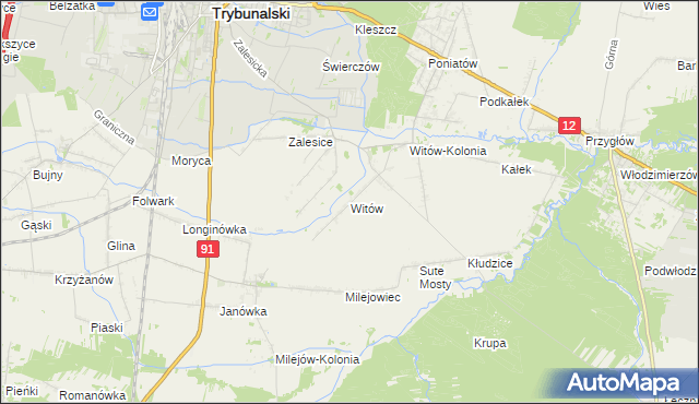 mapa Witów gmina Sulejów, Witów gmina Sulejów na mapie Targeo