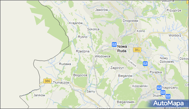 mapa Włodowice gmina Nowa Ruda, Włodowice gmina Nowa Ruda na mapie Targeo