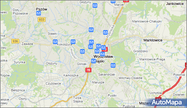mapa Wodzisławia Śląskiego, Wodzisław Śląski na mapie Targeo