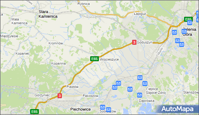 mapa Wojcieszyce gmina Stara Kamienica, Wojcieszyce gmina Stara Kamienica na mapie Targeo