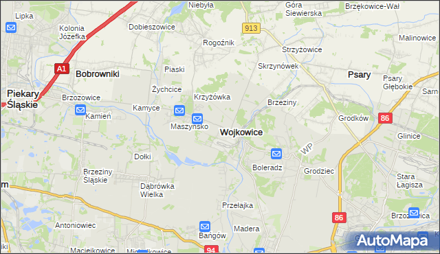 mapa Wojkowice powiat będziński, Wojkowice powiat będziński na mapie Targeo