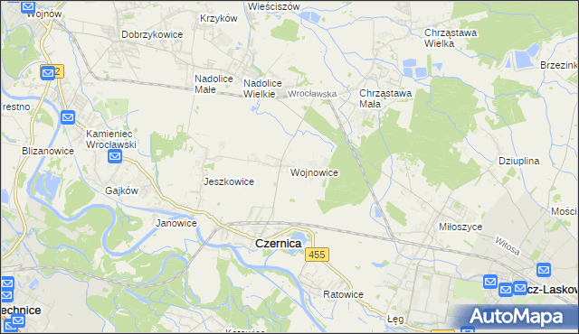 mapa Wojnowice gmina Czernica, Wojnowice gmina Czernica na mapie Targeo