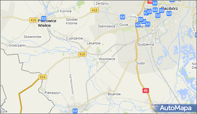 mapa Wojnowice gmina Krzanowice, Wojnowice gmina Krzanowice na mapie Targeo