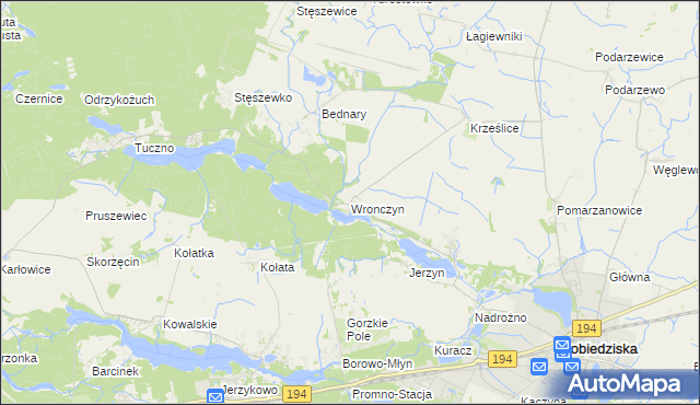 mapa Wronczyn gmina Pobiedziska, Wronczyn gmina Pobiedziska na mapie Targeo