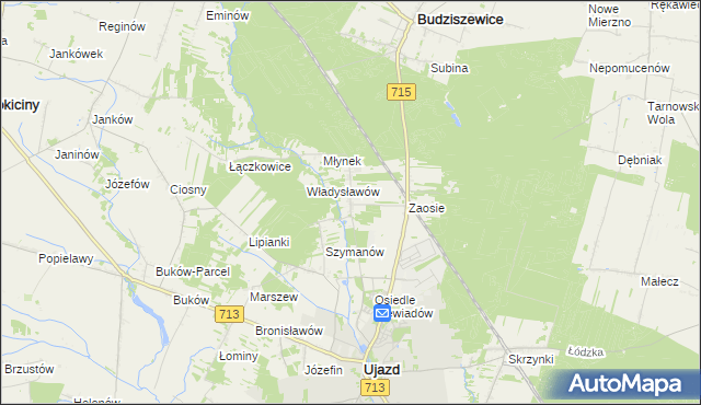 mapa Wykno gmina Ujazd, Wykno gmina Ujazd na mapie Targeo