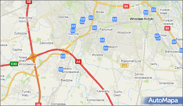 mapa Wysoka gmina Kobierzyce, Wysoka gmina Kobierzyce na mapie Targeo