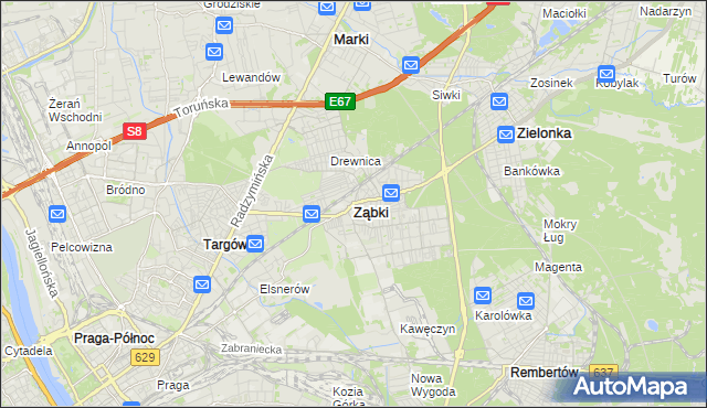 mapa Ząbki powiat wołomiński, Ząbki powiat wołomiński na mapie Targeo