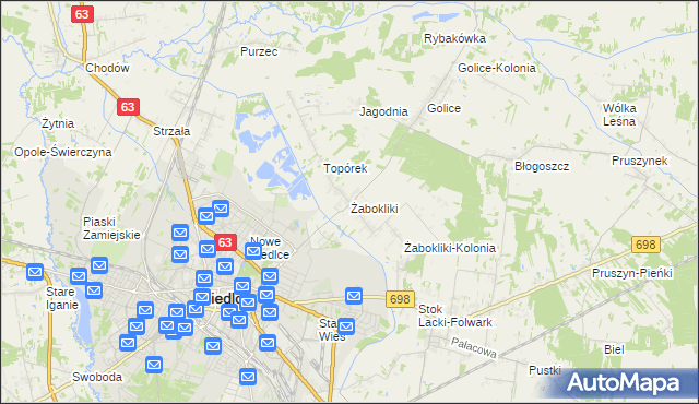 mapa Żabokliki gmina Siedlce, Żabokliki gmina Siedlce na mapie Targeo