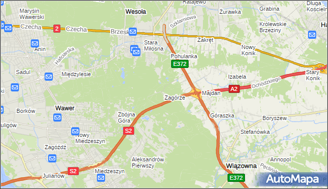 mapa Zagórze gmina Wiązowna, Zagórze gmina Wiązowna na mapie Targeo