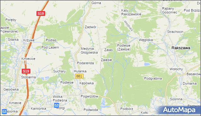 mapa Zalesie gmina Czarna, Zalesie gmina Czarna na mapie Targeo