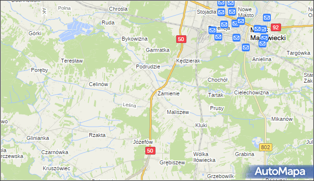 mapa Zamienie gmina Mińsk Mazowiecki, Zamienie gmina Mińsk Mazowiecki na mapie Targeo