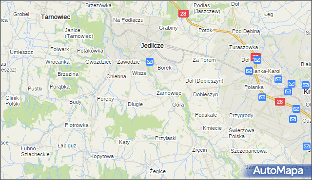 mapa Żarnowiec gmina Jedlicze, Żarnowiec gmina Jedlicze na mapie Targeo
