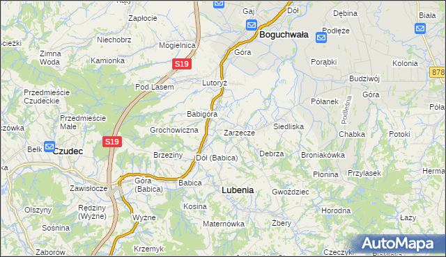 mapa Zarzecze gmina Boguchwała, Zarzecze gmina Boguchwała na mapie Targeo