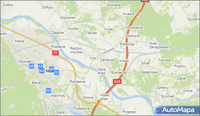 mapa Zarzecze gmina Nisko, Zarzecze gmina Nisko na mapie Targeo