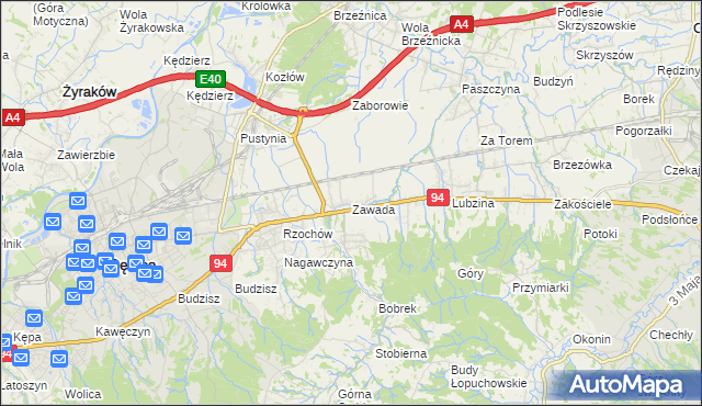 mapa Zawada gmina Dębica, Zawada gmina Dębica na mapie Targeo