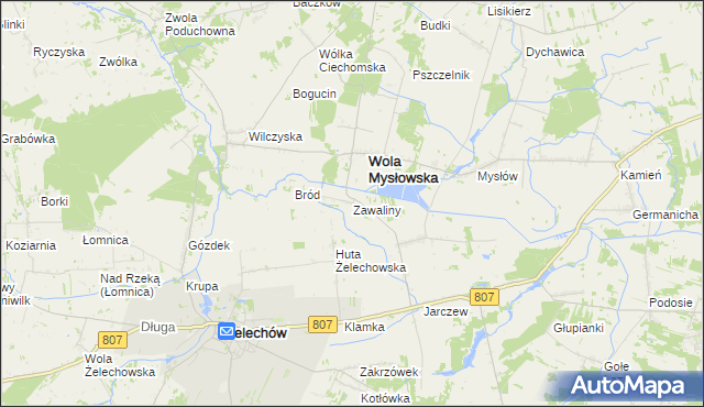 mapa Zawaliny, Zawaliny na mapie Targeo