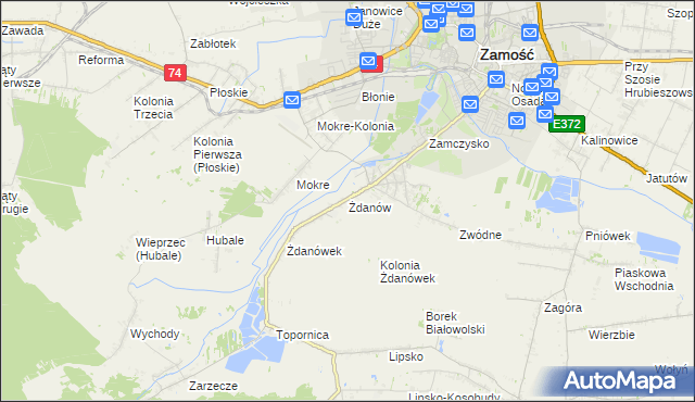 mapa Żdanów gmina Zamość, Żdanów gmina Zamość na mapie Targeo