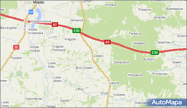mapa Żdżary gmina Stare Miasto, Żdżary gmina Stare Miasto na mapie Targeo