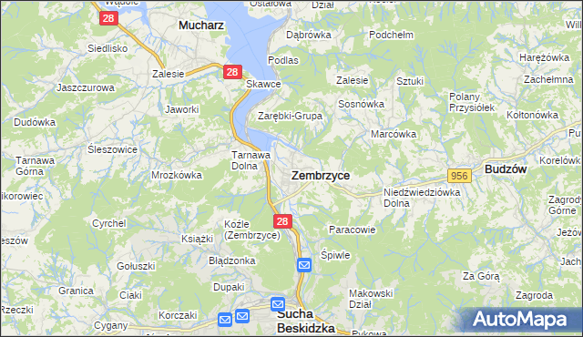mapa Zembrzyce, Zembrzyce na mapie Targeo