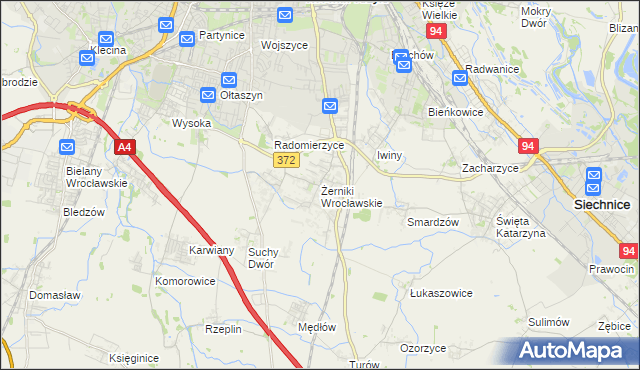 mapa Żerniki Wrocławskie, Żerniki Wrocławskie na mapie Targeo