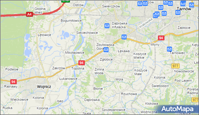 mapa Zgłobice, Zgłobice na mapie Targeo