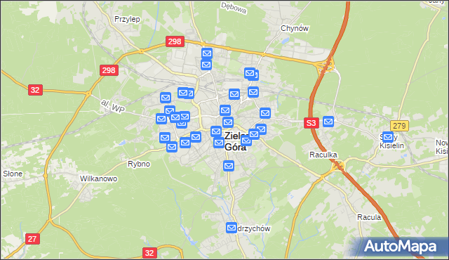 mapa Zielona Góra, Zielona Góra na mapie Targeo