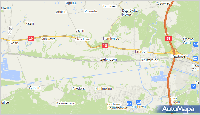 mapa Zielonczyn gmina Sicienko, Zielonczyn gmina Sicienko na mapie Targeo