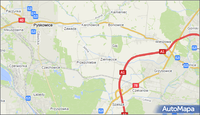 mapa Ziemięcice, Ziemięcice na mapie Targeo