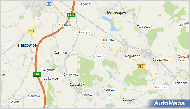 mapa Zimnik gmina Mściwojów, Zimnik gmina Mściwojów na mapie Targeo