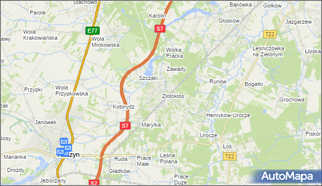 mapa Złotokłos, Złotokłos na mapie Targeo