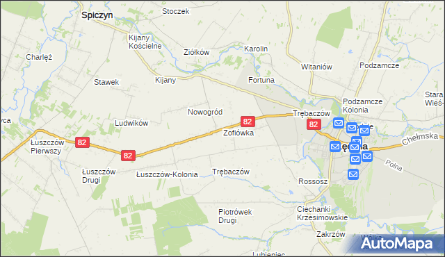 mapa Zofiówka gmina Łęczna, Zofiówka gmina Łęczna na mapie Targeo