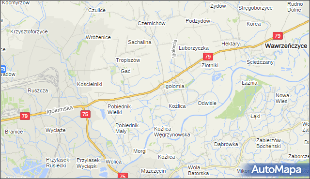 mapa Zofipole gmina Igołomia-Wawrzeńczyce, Zofipole gmina Igołomia-Wawrzeńczyce na mapie Targeo