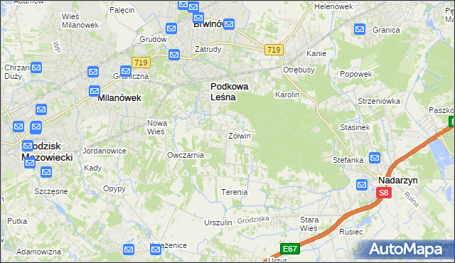 mapa Żółwin gmina Brwinów, Żółwin gmina Brwinów na mapie Targeo