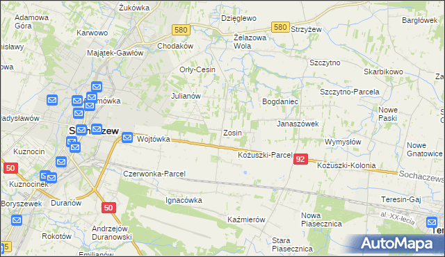 mapa Zosin gmina Sochaczew, Zosin gmina Sochaczew na mapie Targeo
