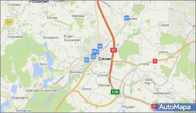 mapa Żukowo powiat kartuski, Żukowo powiat kartuski na mapie Targeo