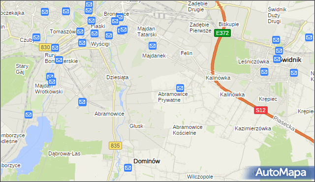 mapa Abramowice Prywatne, Abramowice Prywatne na mapie Targeo