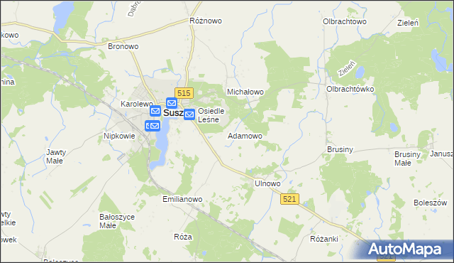 mapa Adamowo gmina Susz, Adamowo gmina Susz na mapie Targeo
