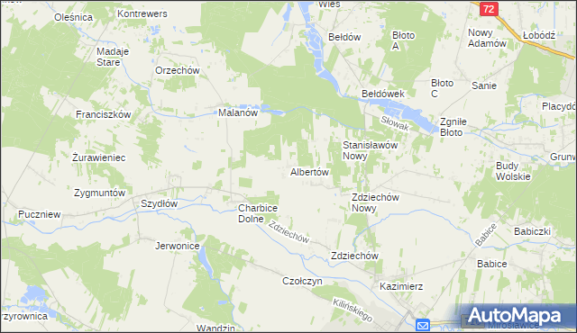 mapa Albertów gmina Lutomiersk, Albertów gmina Lutomiersk na mapie Targeo