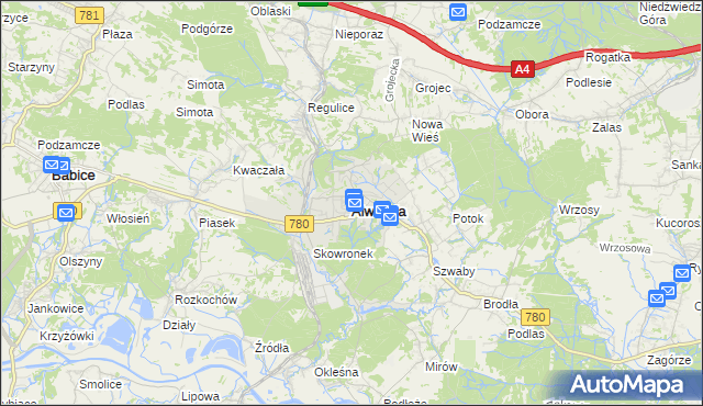 mapa Alwernia, Alwernia na mapie Targeo