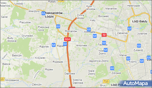 mapa Antoniew gmina Aleksandrów Łódzki, Antoniew gmina Aleksandrów Łódzki na mapie Targeo