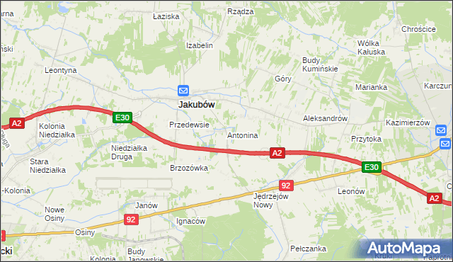 mapa Antonina gmina Jakubów, Antonina gmina Jakubów na mapie Targeo